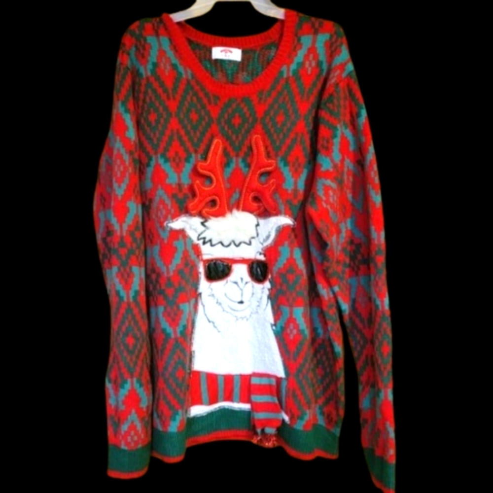 Llama Christmas Sweater Front & Back Design Holiday Time Ugly Party Mens XXL 2X